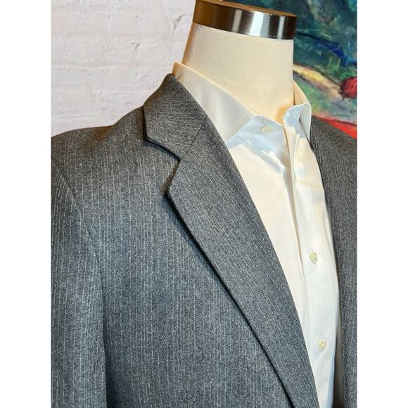 Vintage Fratelli Uomo 40-42L Gray Muted Cobalt Blue Stripe Blazer Flannel Finish - Picture 6 of 15